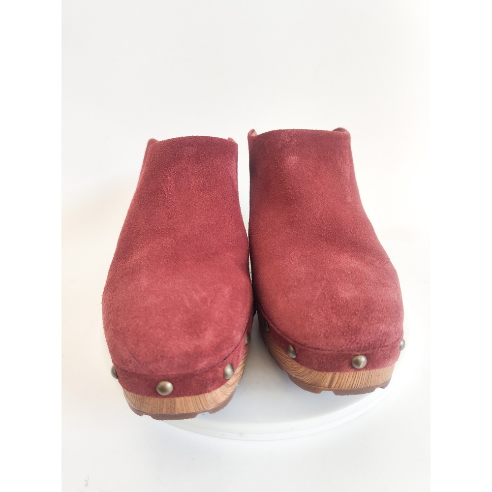 Kork-Ease Clog Mules 9M Burgundy Suede Studded Wood Platform Boho Retro Shoes - Picture 5 of 9